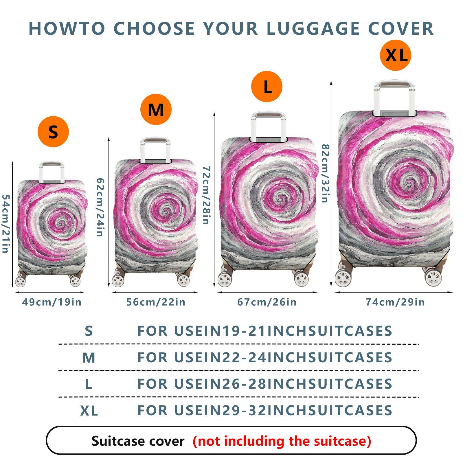 1-Piece Abstract Swirl Pink Gray Artistic Spiral  Suitcase Luggage Cover, Stretch Protective Sleeve