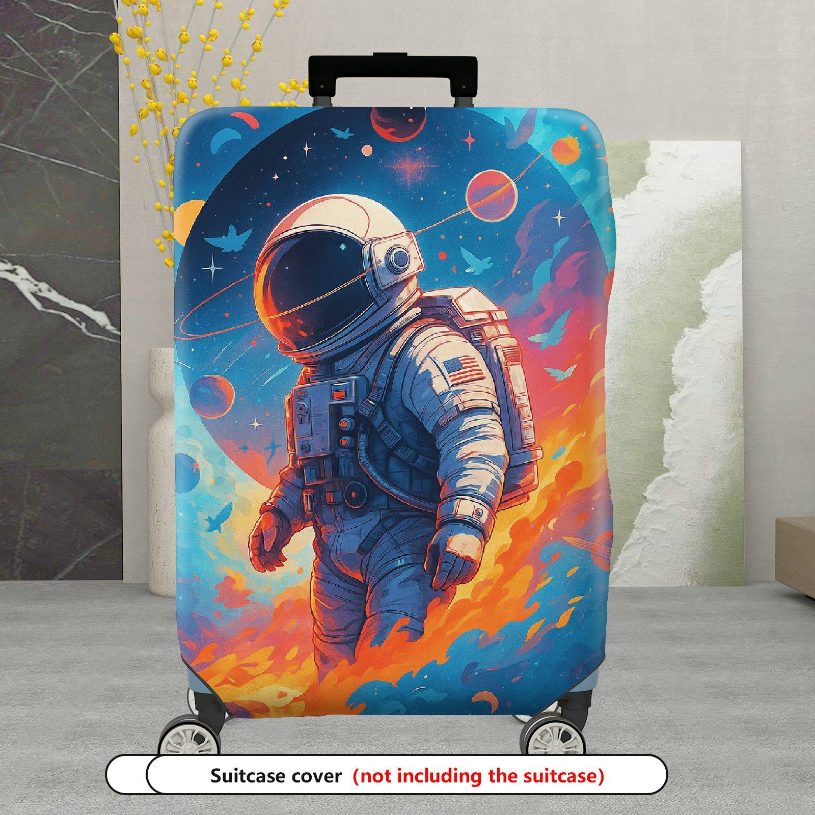 1-Piece Astronaut Galaxy Space Fire Star Travel  Suitcase Luggage Cover, Stretch Protective Sleeve
