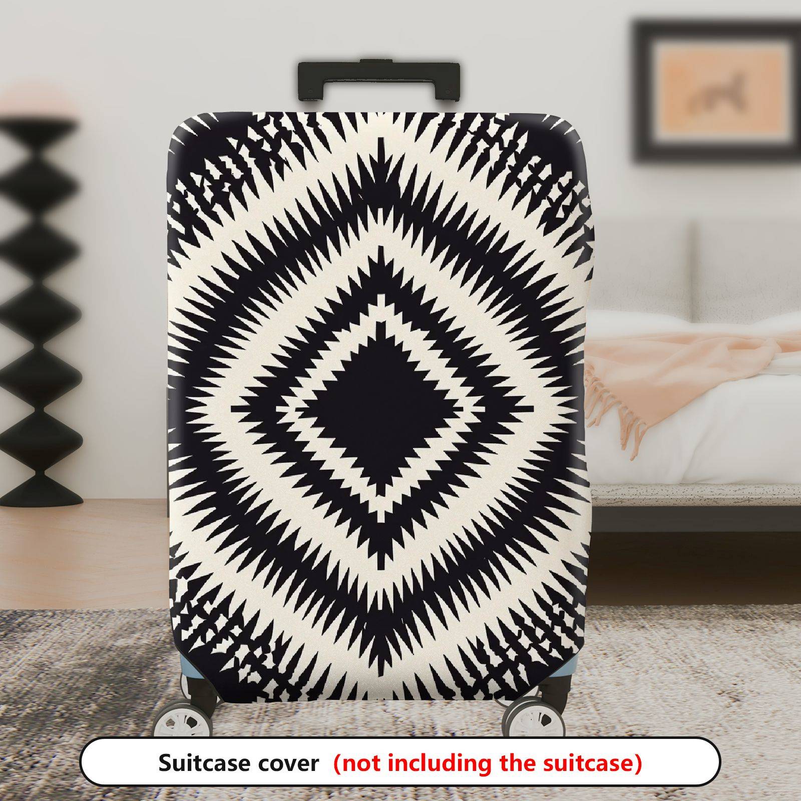 1-Piece Tribal Geometric Diamond Pattern Black White  Suitcase Luggage Cover, Stretch Protective Sleeve