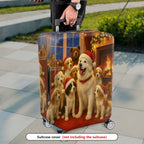 1-Piece Christmas Dog Fireplace Winter Holiday Santa  Suitcase Luggage Cover, Stretch Protective Sleeve