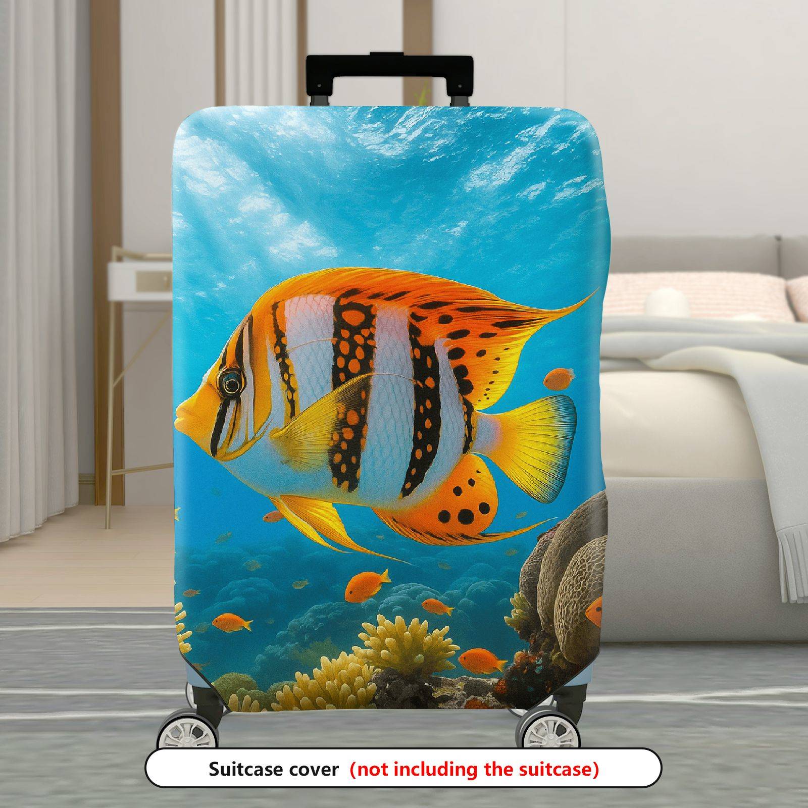 1-Piece Aquatic Fish Coral Ocean Scenic Vibrant  Suitcase Luggage Cover, Stretch Protective Sleeve