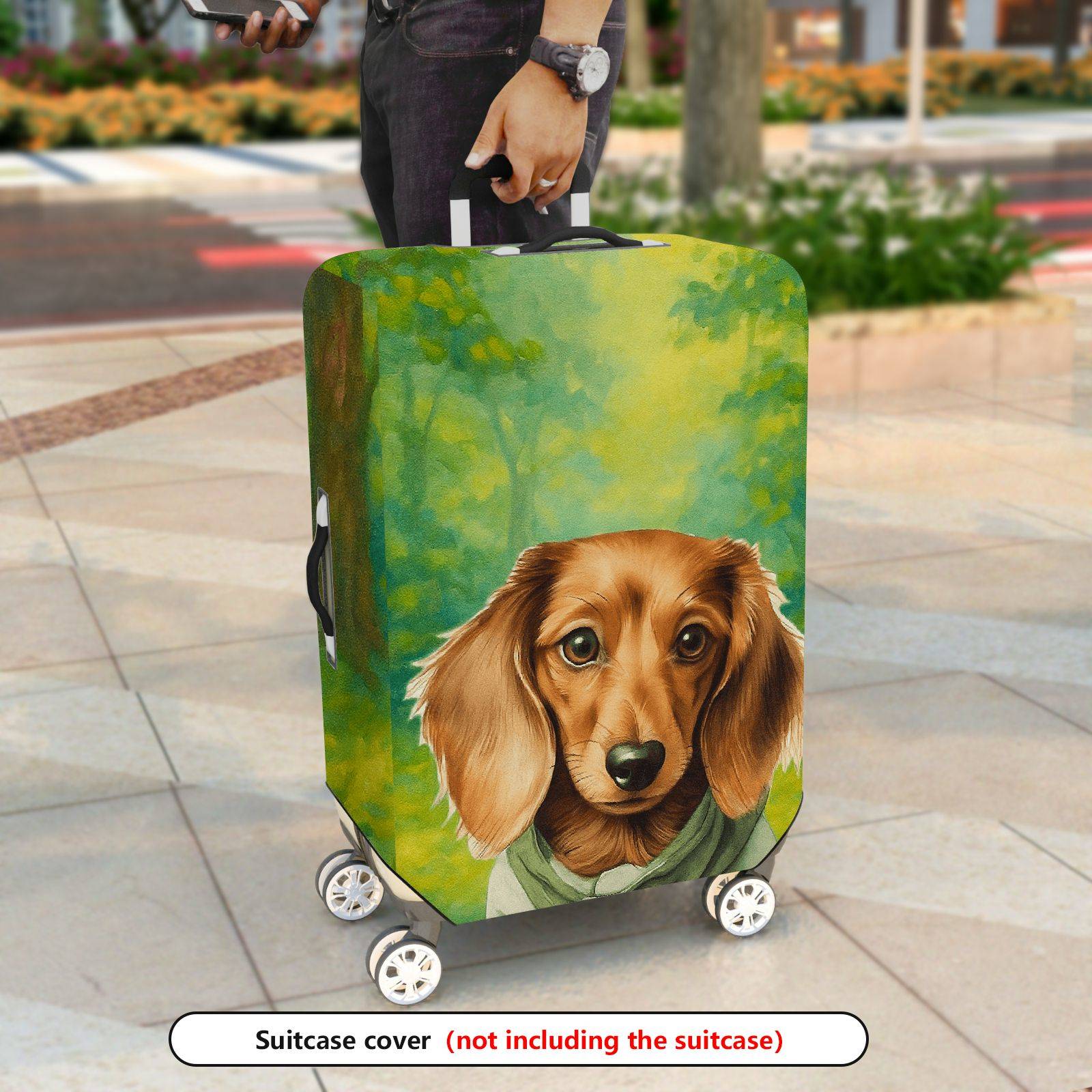 1-Piece Cute Dog Forest Green Artistic  Suitcase Luggage Cover, Stretch Protective Sleeve
