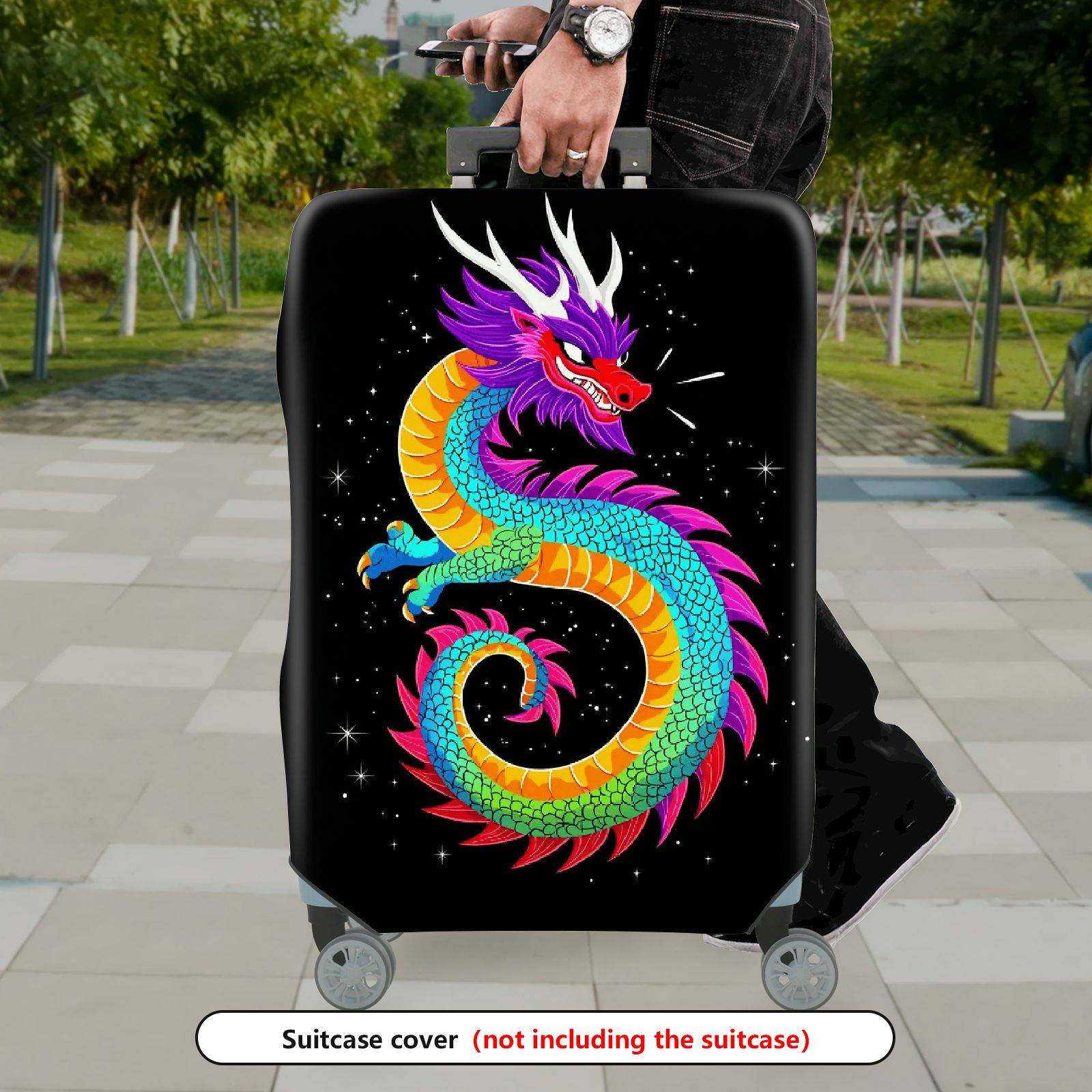 1-Piece Colorful Vibrant Dragon Mythical Fantasy Artistic  Suitcase Luggage Cover, Stretch Protective Sleeve