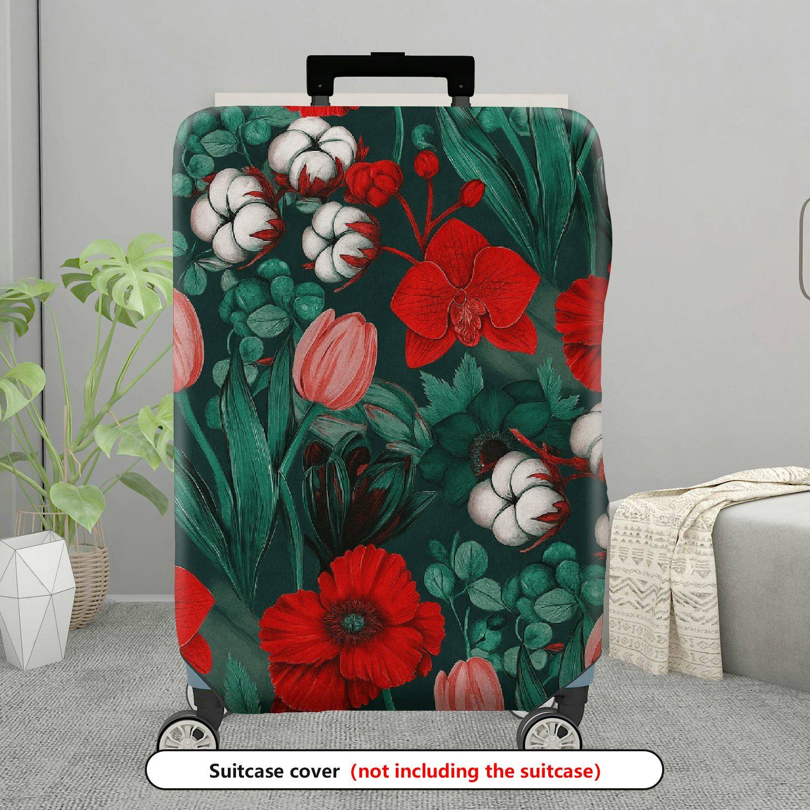 1-Piece Floral Plant Leaves Nature  Suitcase Luggage Cover, Stretch Protective Sleeve