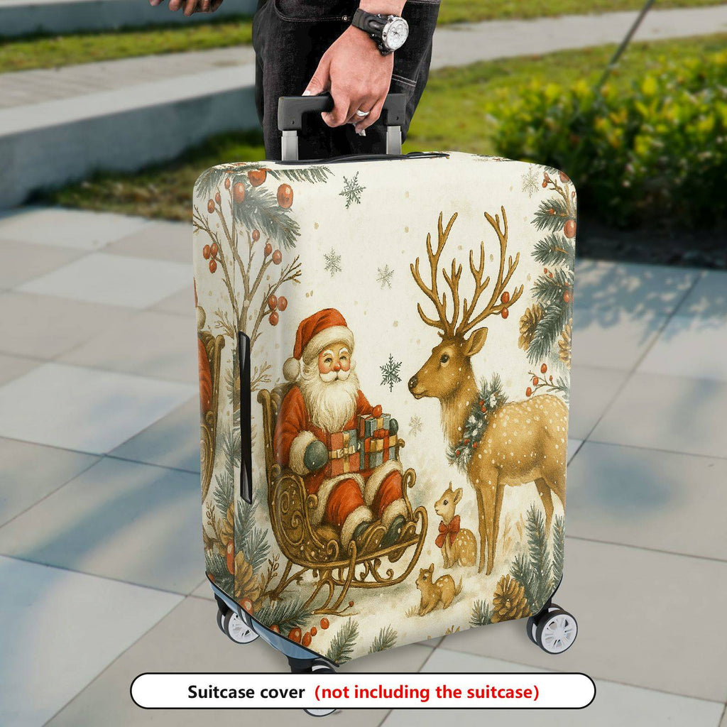 1-Piece Santa Reindeer Snowflakes Christmas Holiday Festive  Suitcase Luggage Cover, Stretch Protective Sleeve