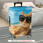 1-Piece Beach Cat Summer Ocean Relaxation Cute  Suitcase Luggage Cover, Stretch Protective Sleeve