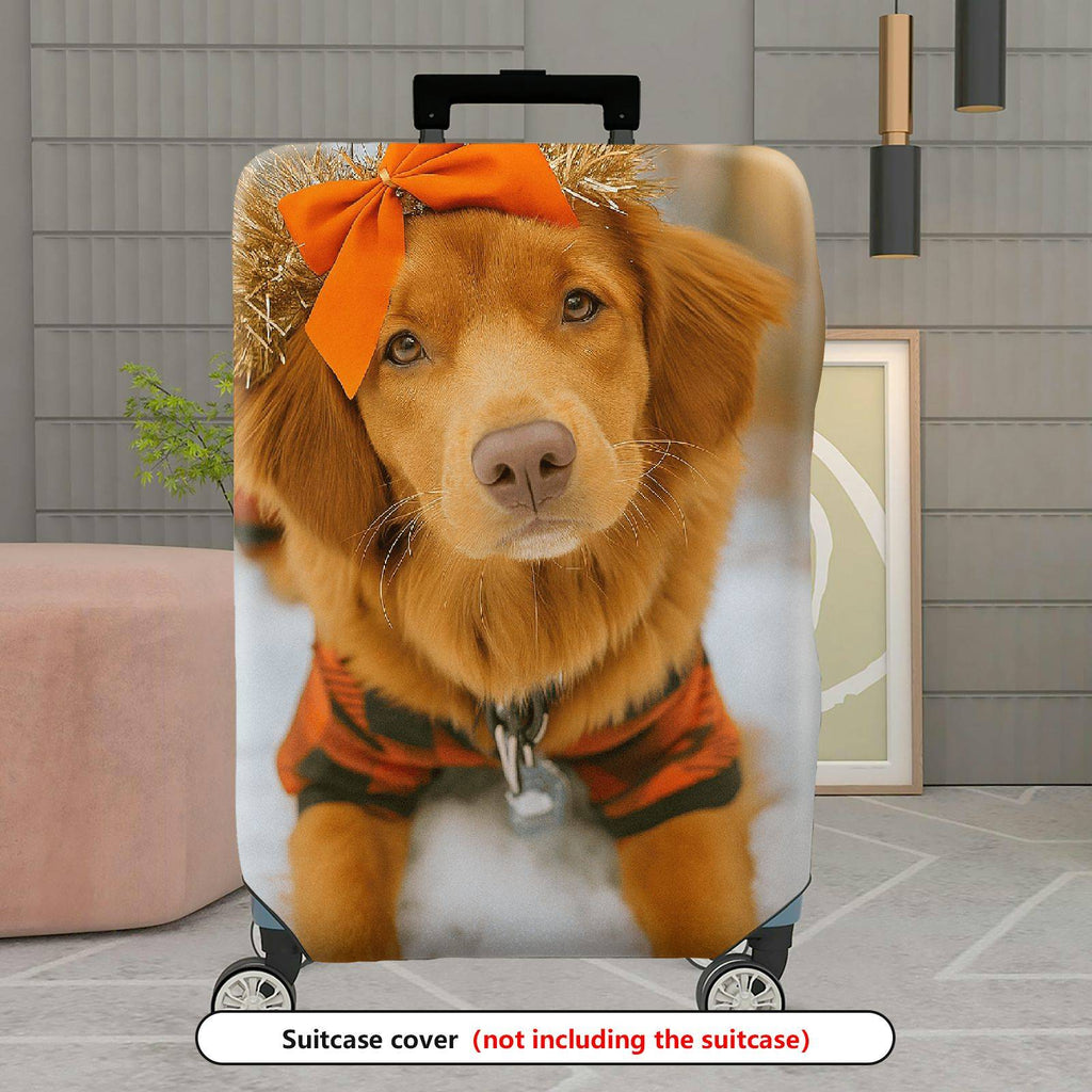 1-Piece Cute Dog Orange Winter Snow Festive  Suitcase Luggage Cover, Stretch Protective Sleeve