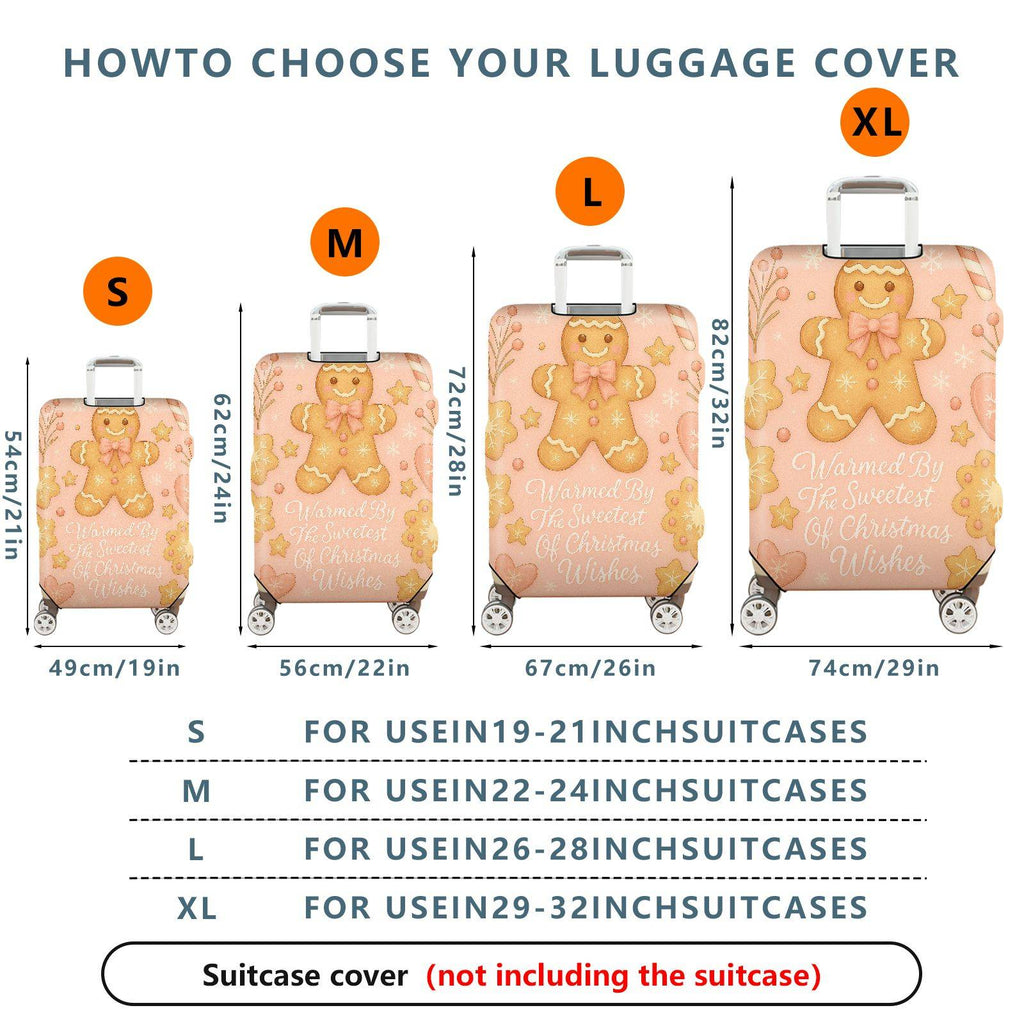 1-Piece Gingerbread Cookie Christmas Holiday Festive Cheer  Suitcase Luggage Cover, Stretch Protective Sleeve