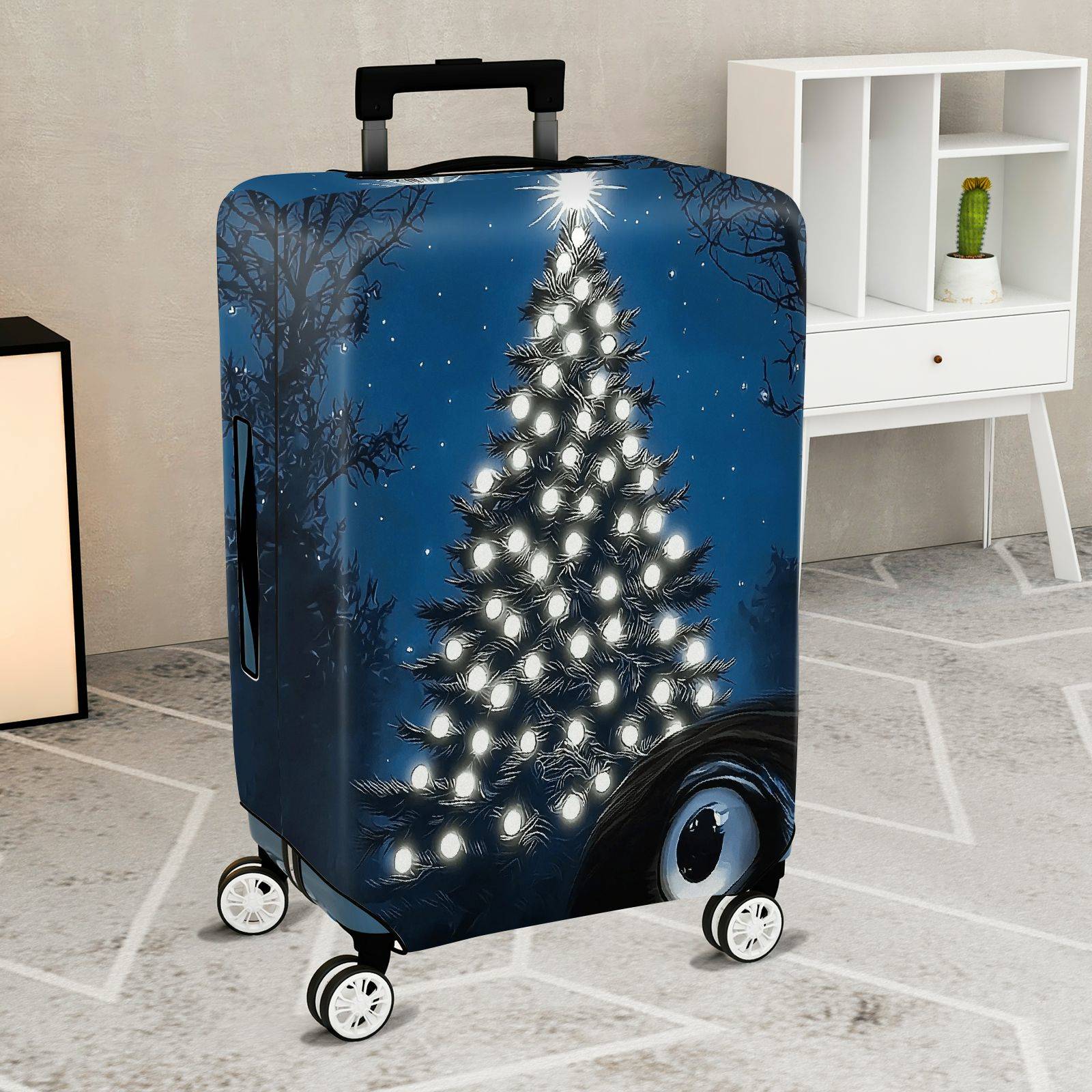 1-Piece Starry Night Christmas Tree Lights Winter Holiday Festive  Suitcase Luggage Cover, Stretch Protective Sleeve