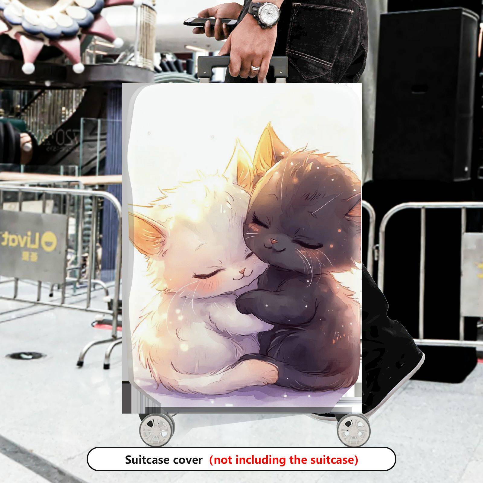 1-Piece Adorable Cat Love Hug Cuddling Cute Animal  Suitcase Luggage Cover, Stretch Protective Sleeve