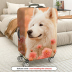 1-Piece Floral Dog Nature Pink Cute Animal  Suitcase Luggage Cover, Stretch Protective Sleeve