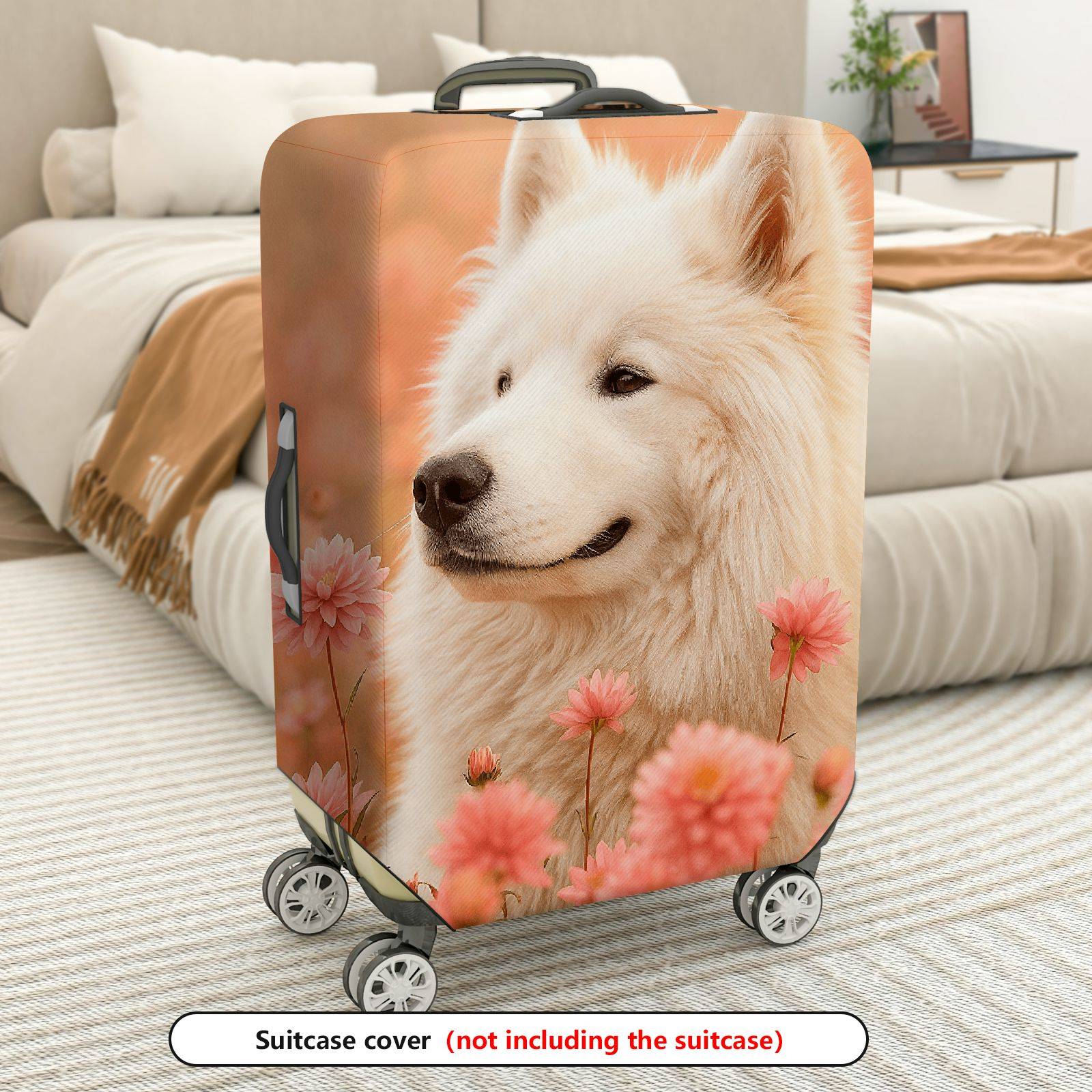 1-Piece Floral Dog Nature Pink Cute Animal  Suitcase Luggage Cover, Stretch Protective Sleeve