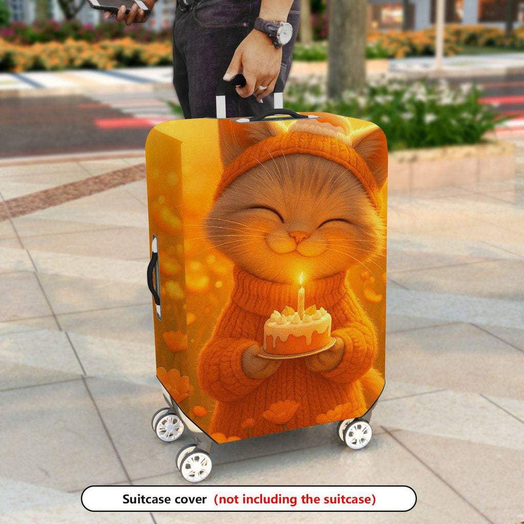 1-Piece Cute Cat Candle Orange Warm Cozy  Suitcase Luggage Cover, Stretch Protective Sleeve