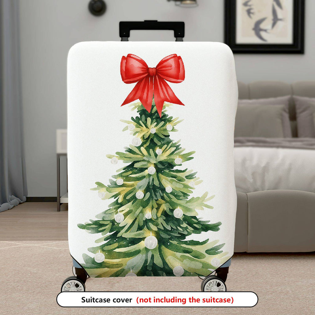 1-Piece Christmas Tree Red Ribbon Festive Holiday Luggage  Suitcase Luggage Cover, Stretch Protective Sleeve