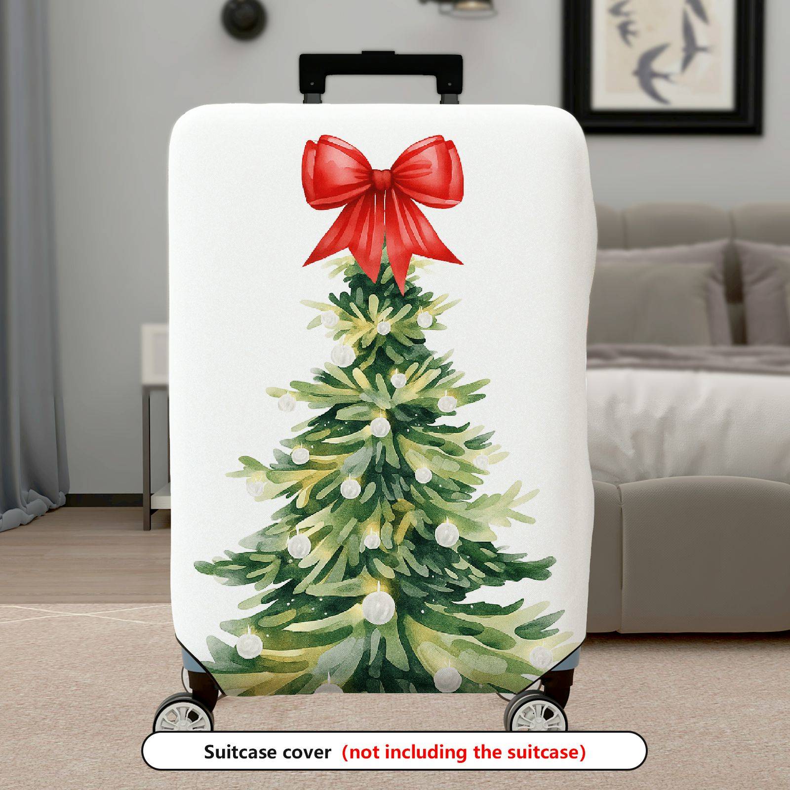 1-Piece Christmas Tree Red Ribbon Festive Holiday Luggage  Suitcase Luggage Cover, Stretch Protective Sleeve