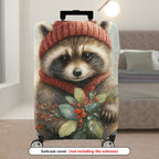 1-Piece Raccoon Winter Holiday Nature Pattern  Suitcase Luggage Cover, Stretch Protective Sleeve
