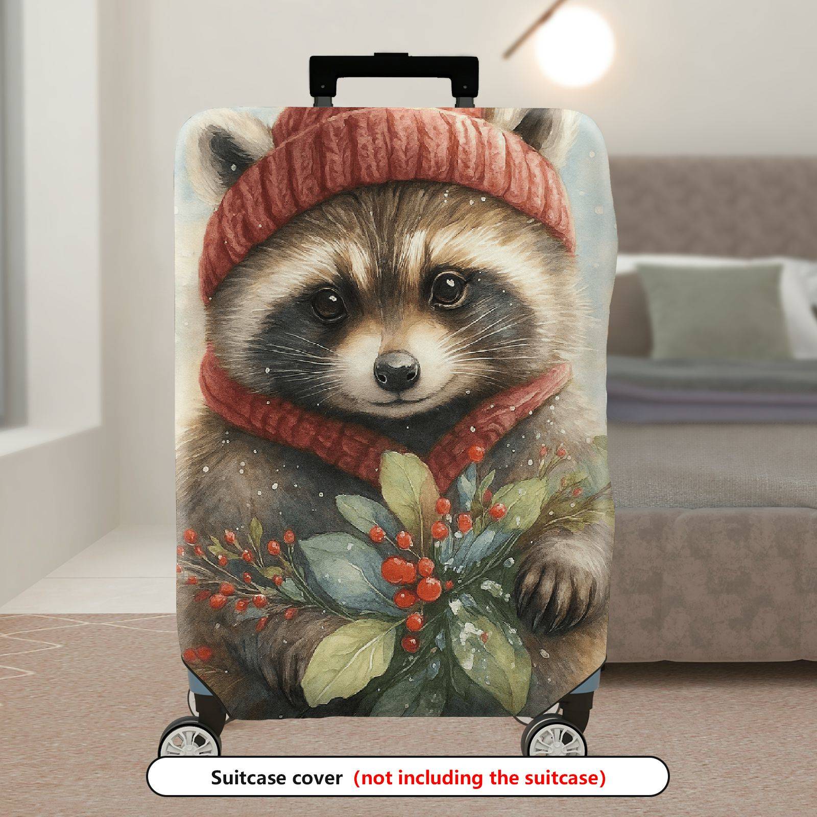 1-Piece Raccoon Winter Holiday Nature Pattern  Suitcase Luggage Cover, Stretch Protective Sleeve
