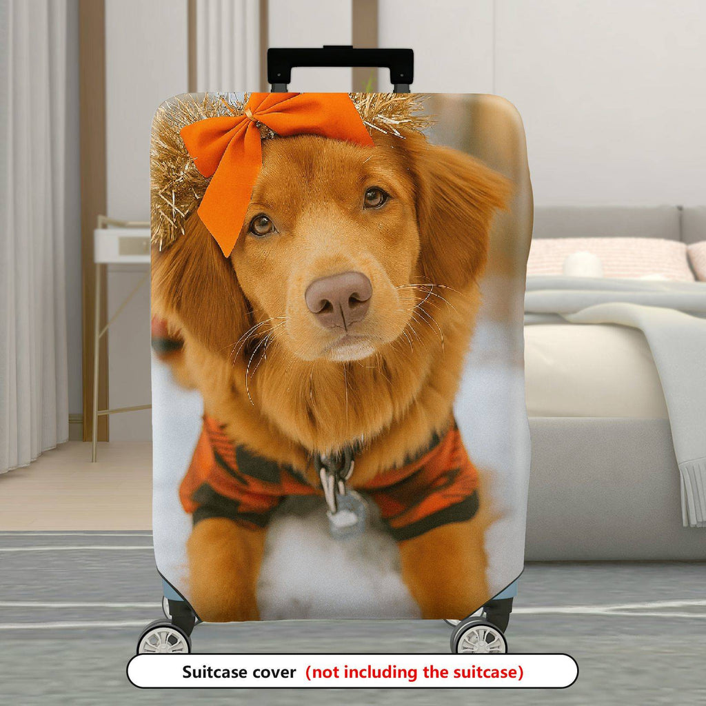 1-Piece Cute Dog Orange Winter Snow Festive  Suitcase Luggage Cover, Stretch Protective Sleeve