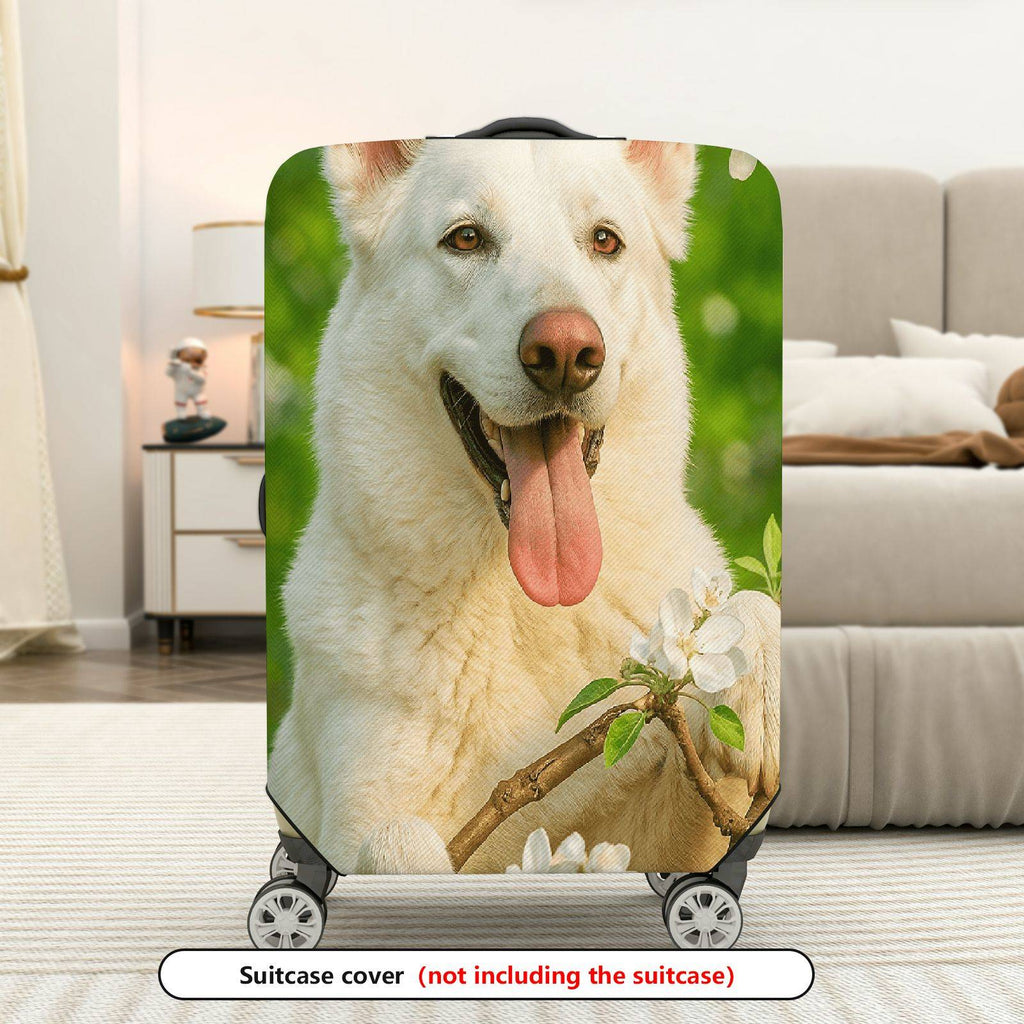 1-Piece Dog Floral Green Nature Spring Blossom  Suitcase Luggage Cover, Stretch Protective Sleeve