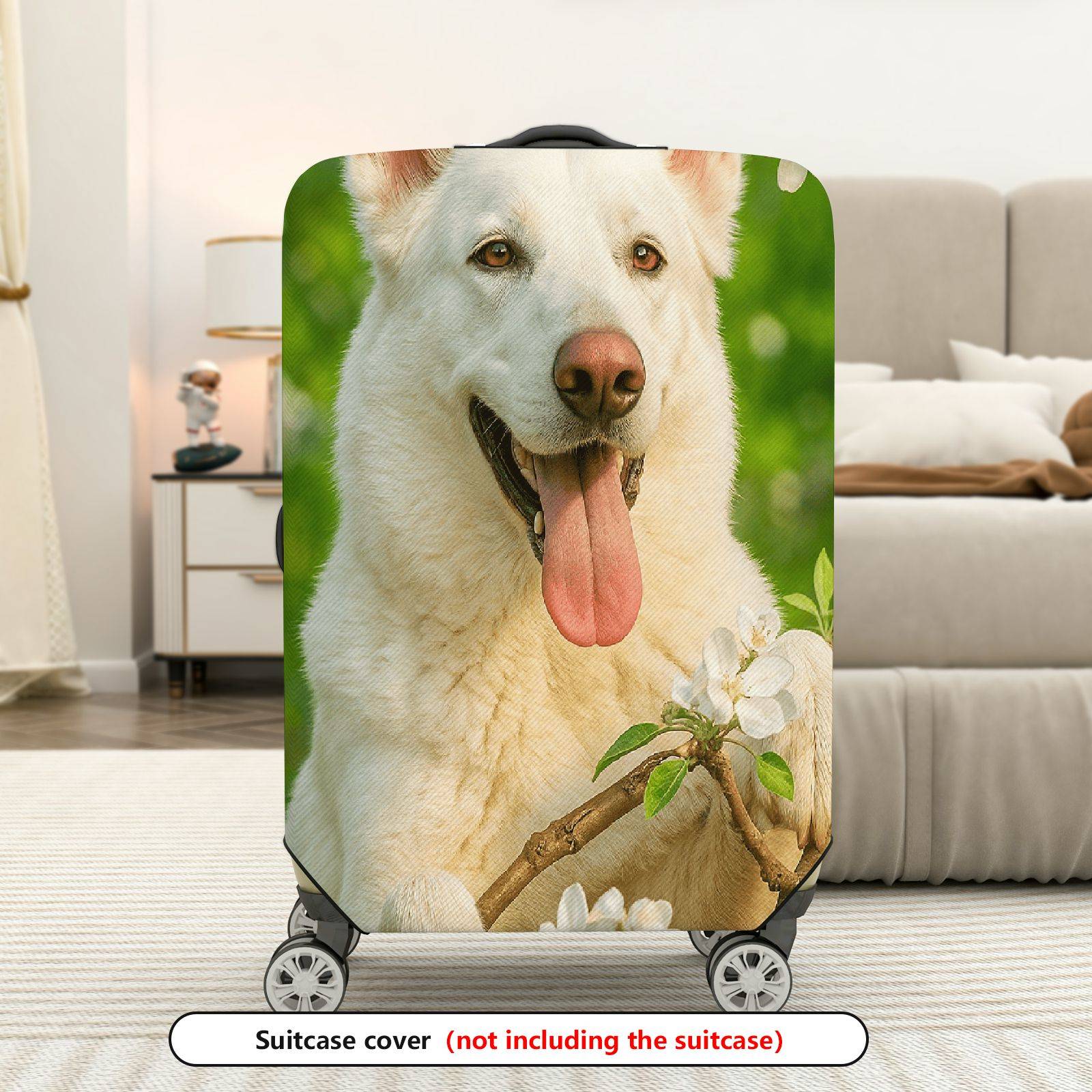 1-Piece Dog Floral Green Nature Spring Blossom  Suitcase Luggage Cover, Stretch Protective Sleeve