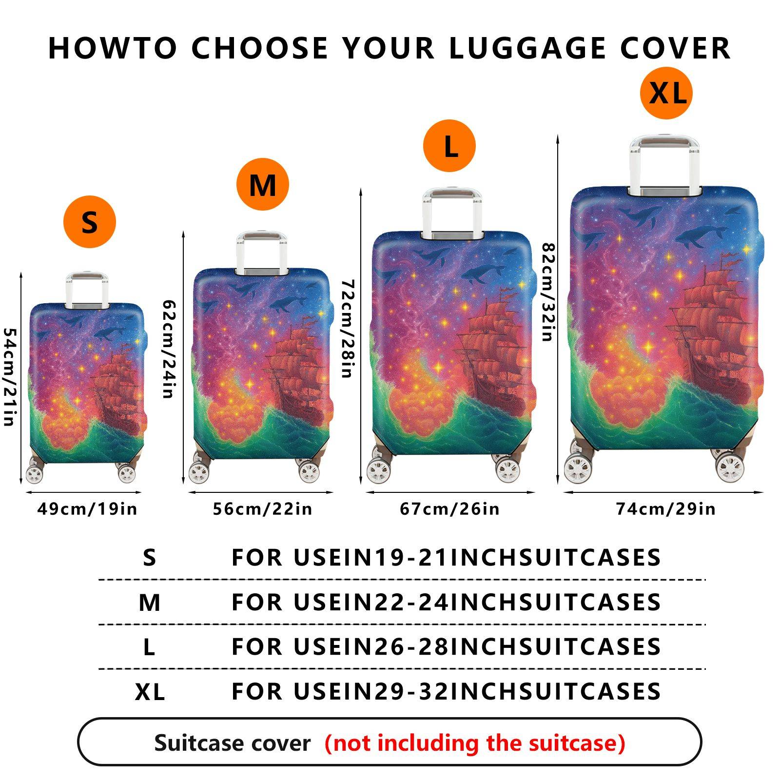 1-Piece Colorful Maritime Cosmic Fantasy Starry  Suitcase Luggage Cover, Stretch Protective Sleeve
