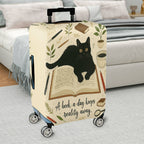 1-Piece Black Cat Book Plant Coffee Pen Artistic Vintage  Suitcase Luggage Cover, Stretch Protective Sleeve