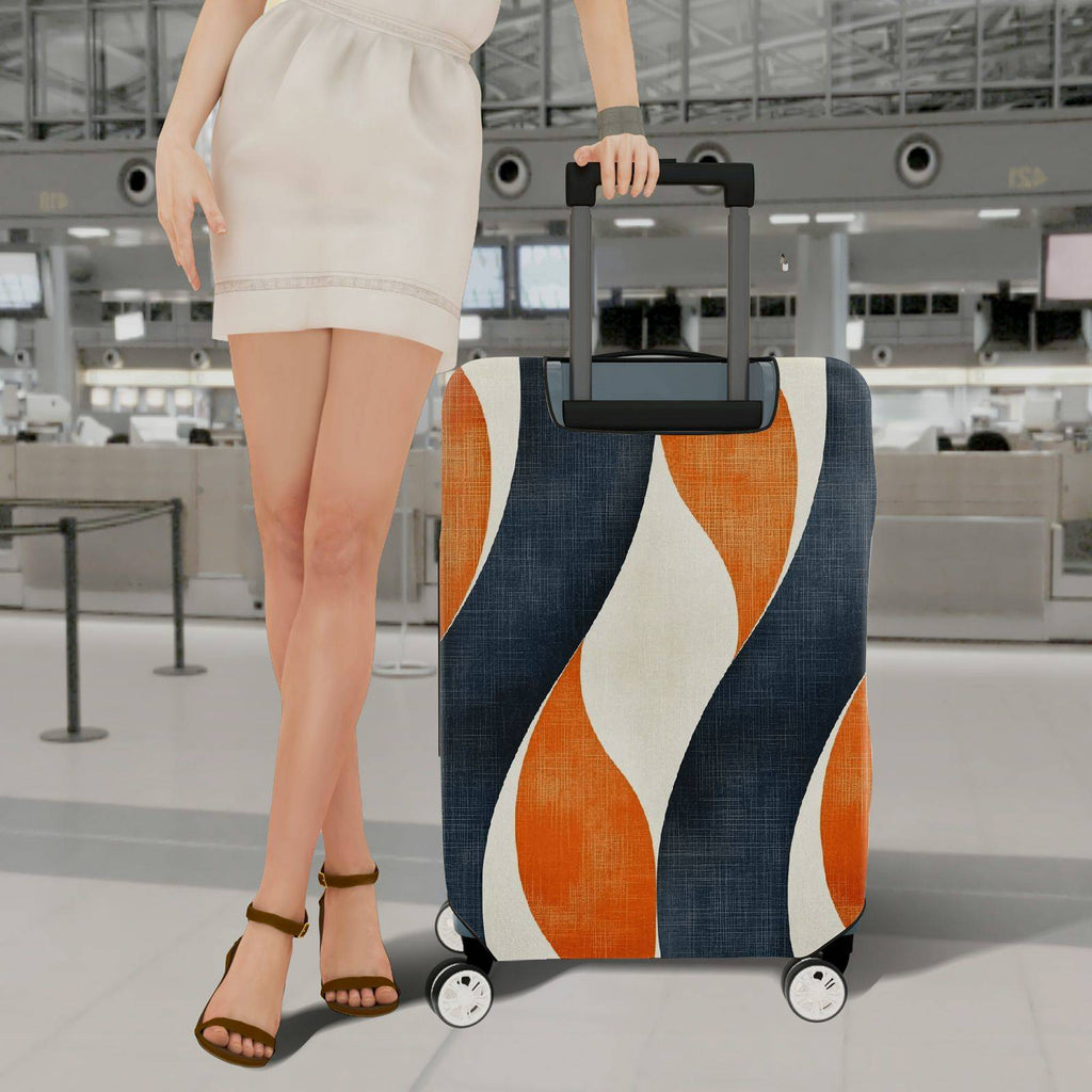 1-Piece Abstract Orange Blue Wave Pattern Stripes Artistic Modern  Suitcase Luggage Cover, Stretch Protective Sleeve