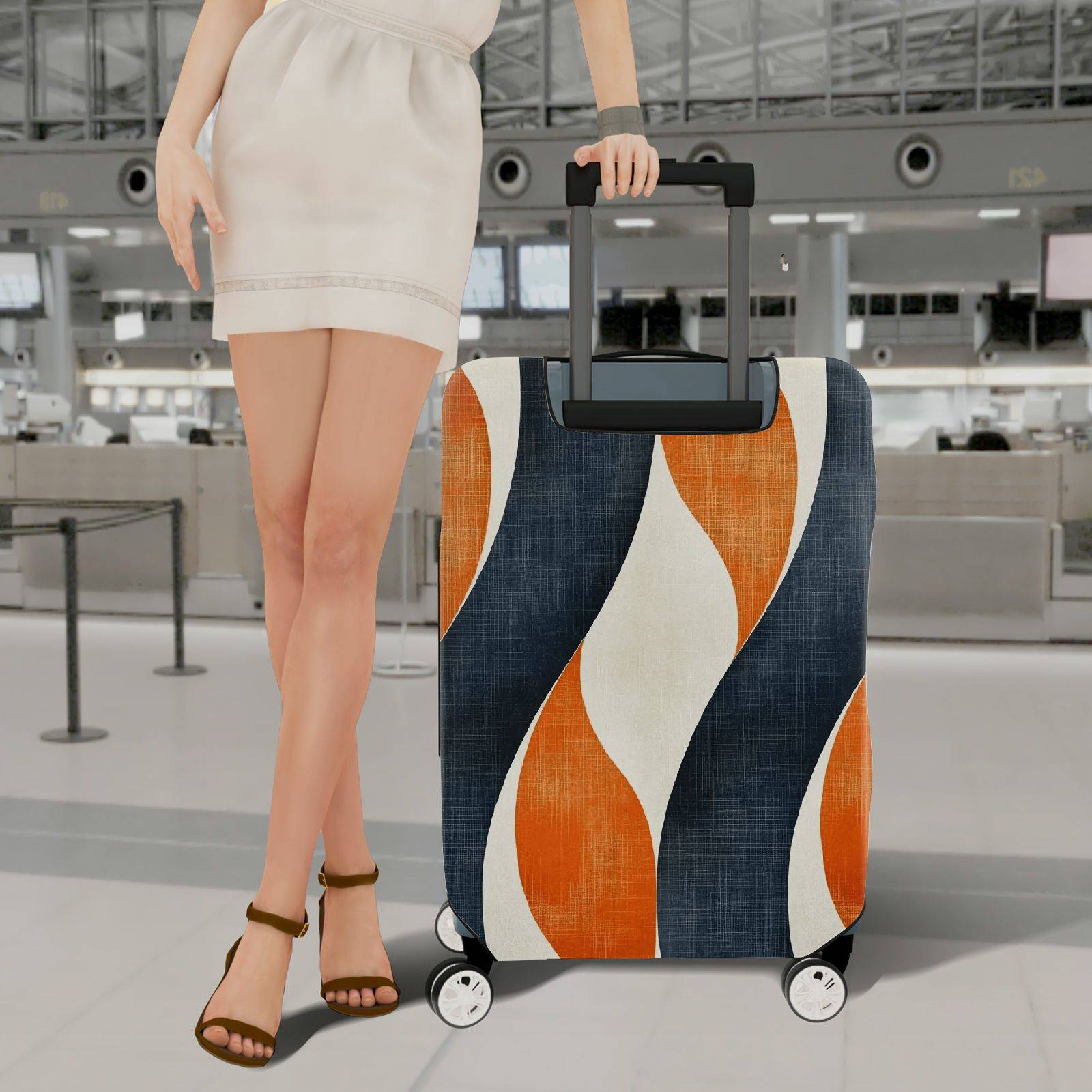 1-Piece Abstract Orange Blue Wave Pattern Stripes Artistic Modern  Suitcase Luggage Cover, Stretch Protective Sleeve