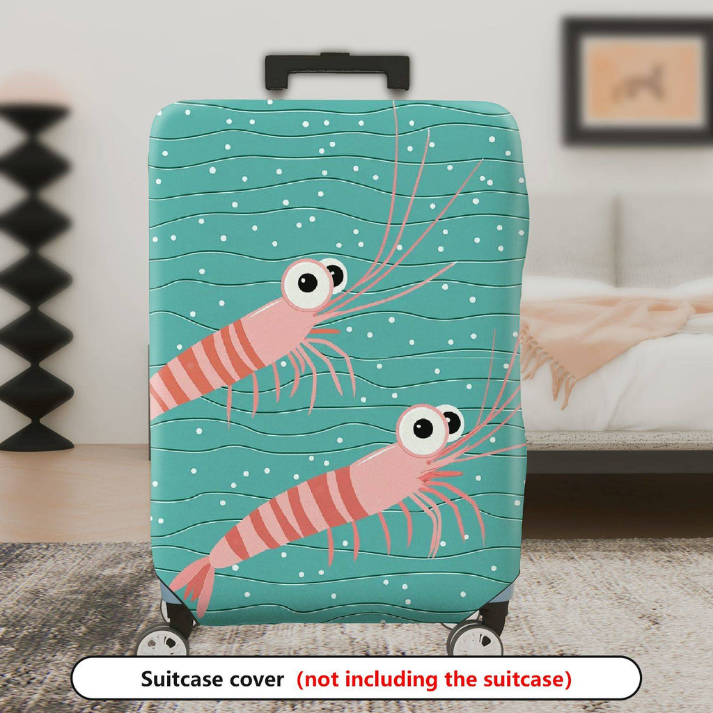 1-Piece Shrimp  Teal Striped Polka Dots Cute  Suitcase Luggage Cover, Stretch Protective Sleeve