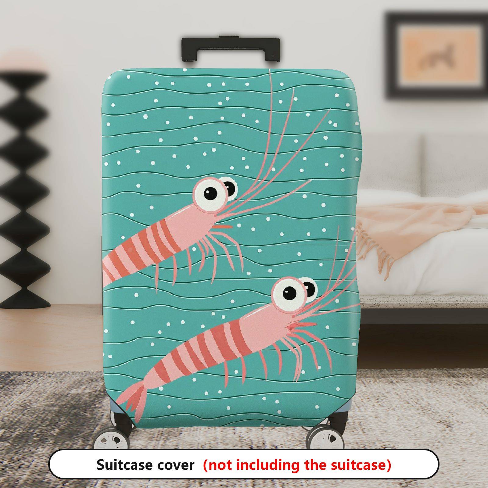 1-Piece Shrimp  Teal Striped Polka Dots Cute  Suitcase Luggage Cover, Stretch Protective Sleeve