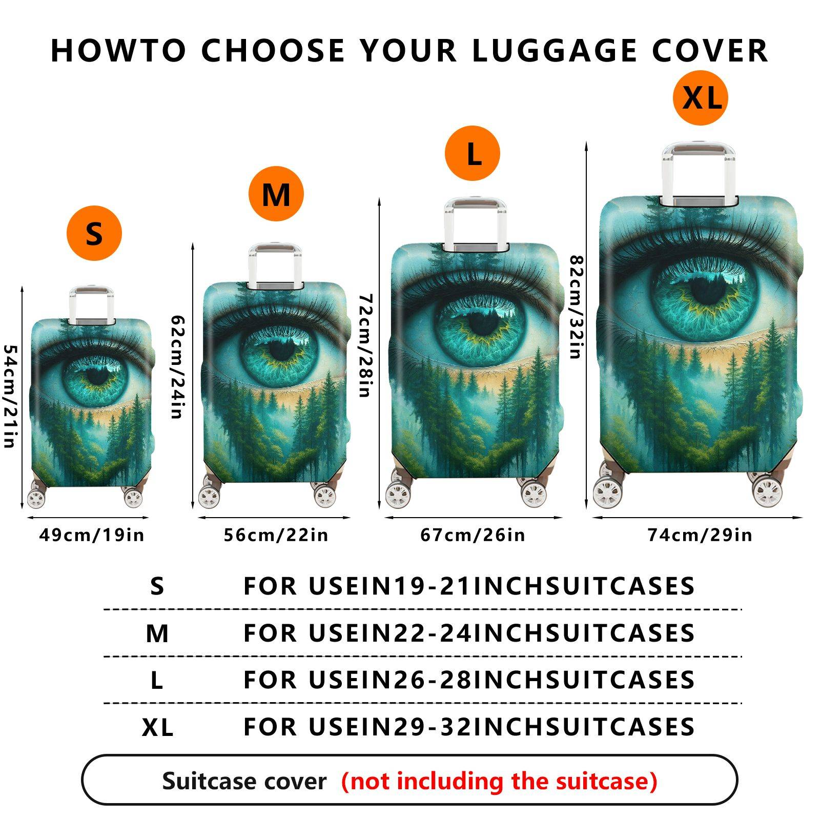 1-Piece Eye Forest Landscape Nature Art Creative  Suitcase Luggage Cover, Stretch Protective Sleeve