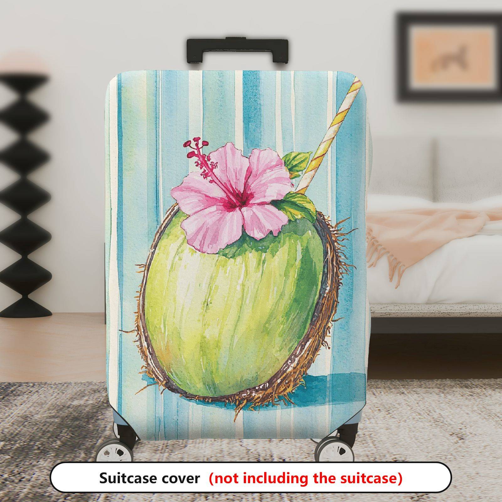 1-Piece Tropical Coconut Flower Holiday Beach Summer  Suitcase Luggage Cover, Stretch Protective Sleeve