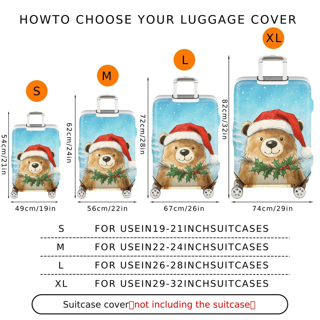 1-Piece Christmas Bear Snow Holiday Festive  Suitcase Luggage Cover, Stretch Protective Sleeve