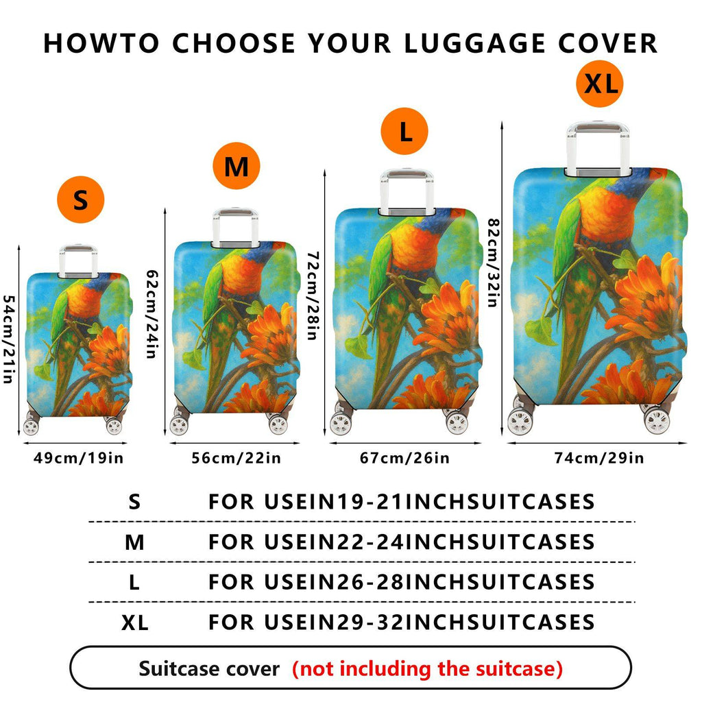 1-Piece Parrot Floral Nature Art Colorful Bird  Suitcase Luggage Cover, Stretch Protective Sleeve