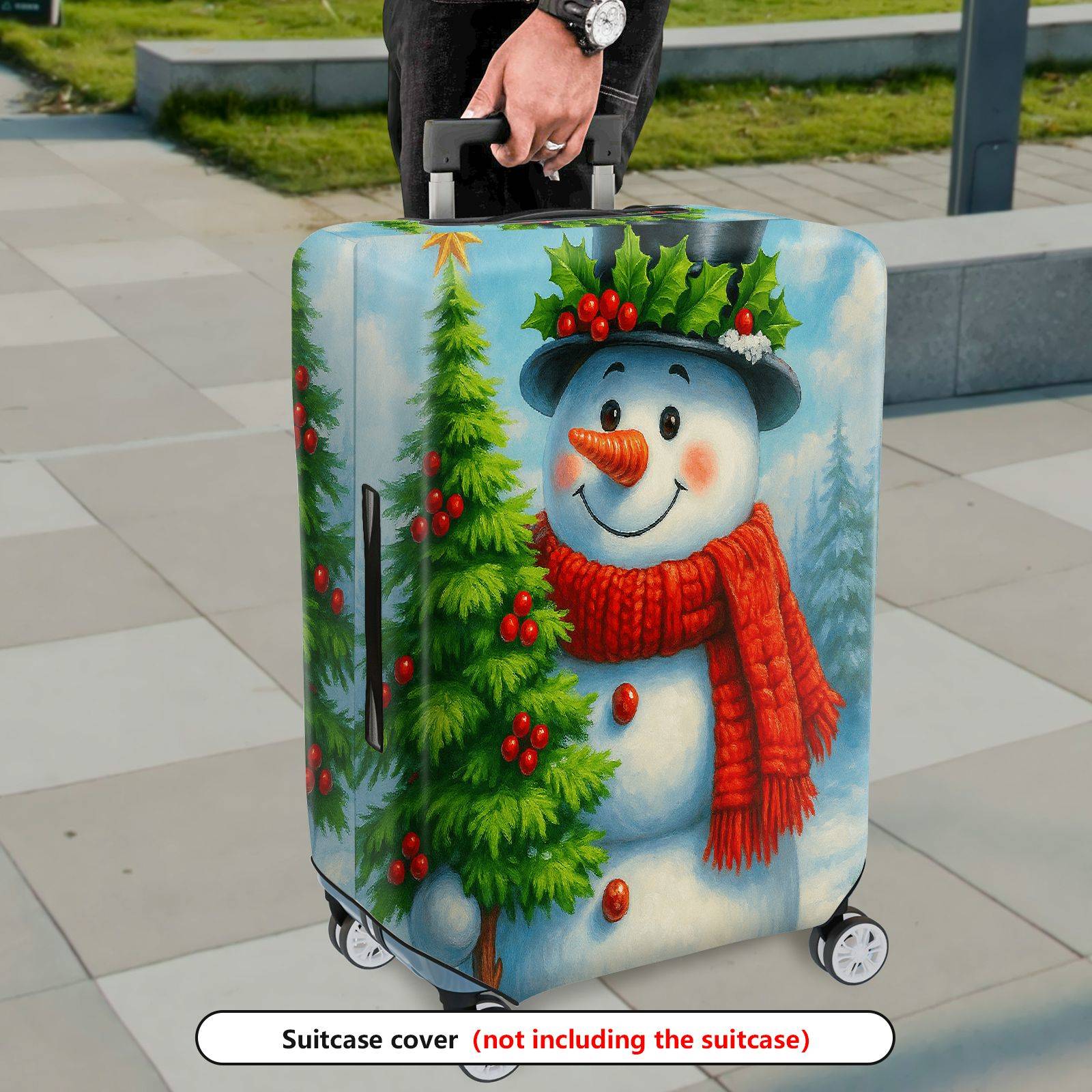 1-Piece Snowman Christmas Holiday Winter Festive  Suitcase Luggage Cover, Stretch Protective Sleeve