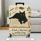 1-Piece Black Cat Book Plant Coffee Pen Artistic Vintage  Suitcase Luggage Cover, Stretch Protective Sleeve