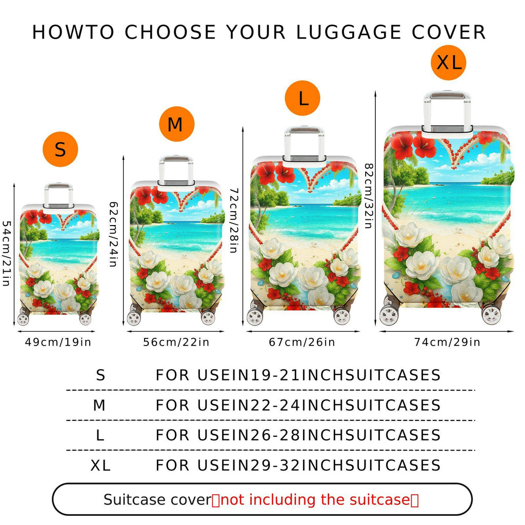 1-Piece Beach Floral Heart Tropical Paradise Colorful  Suitcase Luggage Cover, Stretch Protective Sleeve