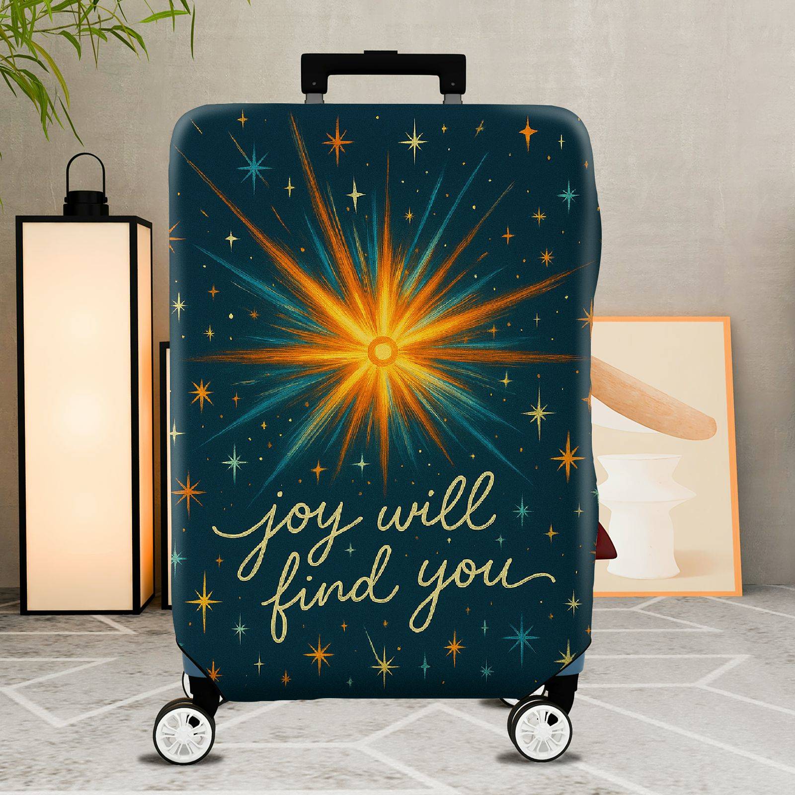 1-Piece Joyful Starburst Inspirational Cosmic Positive Quote Galaxy  Suitcase Luggage Cover, Stretch Protective Sleeve