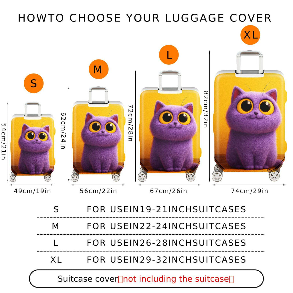 1-Piece Cute Furry Purple Cat Yellow  Suitcase Luggage Cover, Stretch Protective Sleeve
