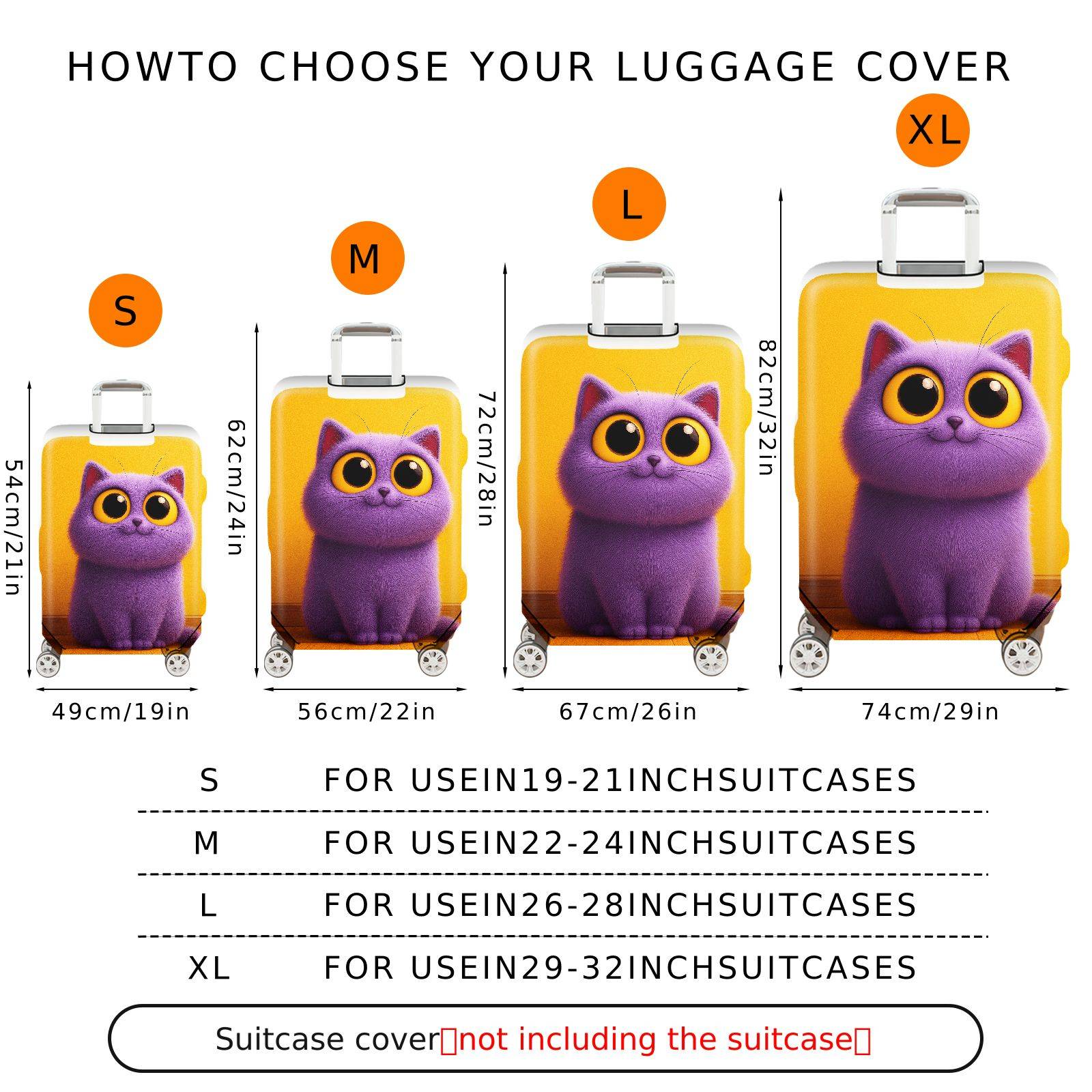 1-Piece Cute Furry Purple Cat Yellow  Suitcase Luggage Cover, Stretch Protective Sleeve