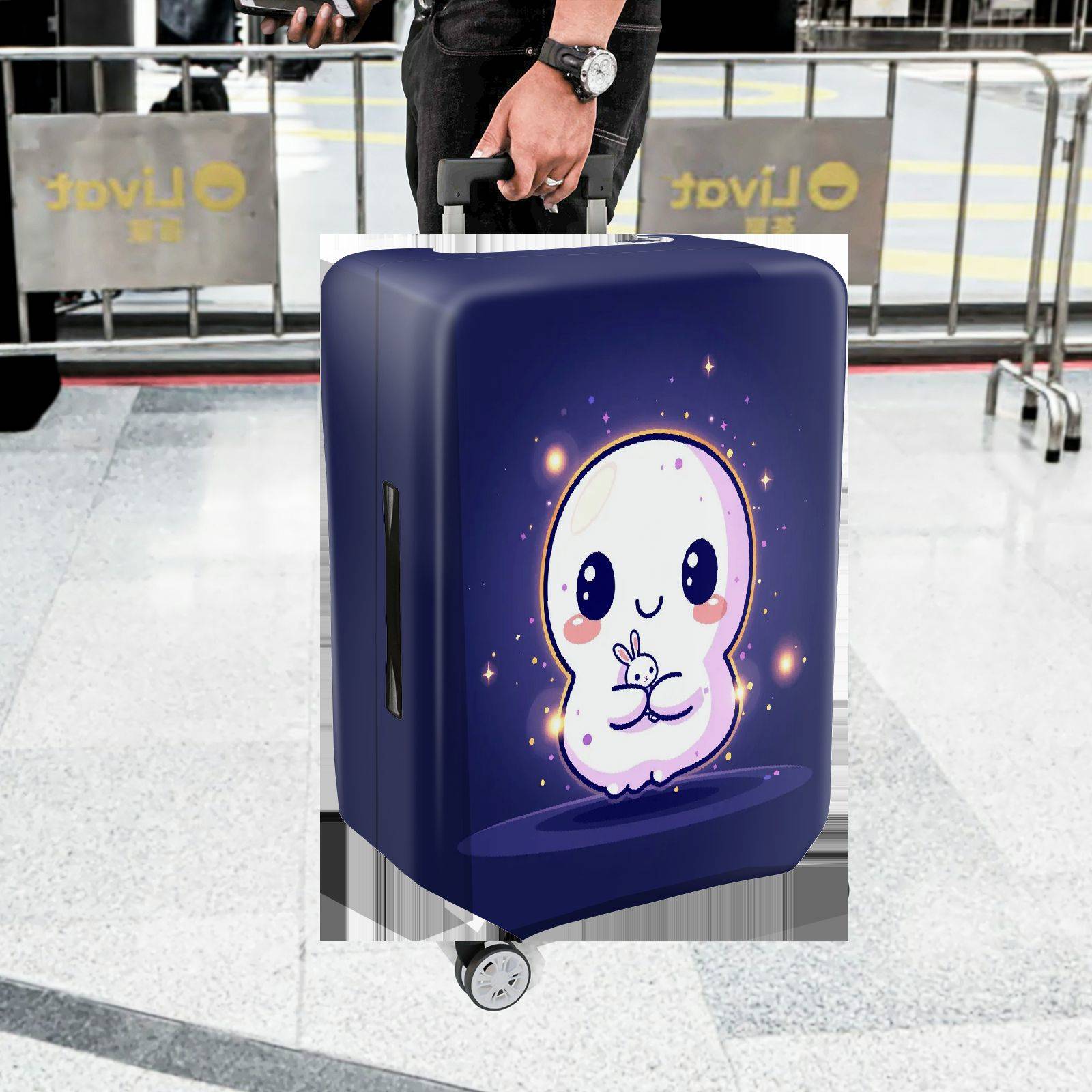 1-Piece Cute Ghost  Purple Starry Night Fantasy  Suitcase Luggage Cover, Stretch Protective Sleeve