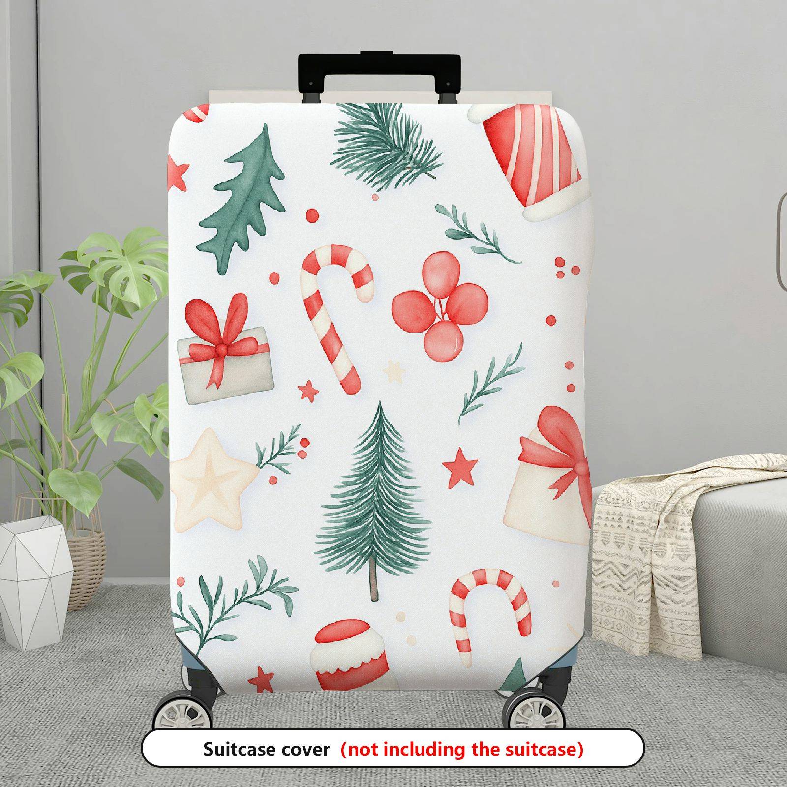 1-Piece Christmas Holiday Festive Xmas Seasonal  Suitcase Luggage Cover, Stretch Protective Sleeve