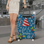 1-Piece Christmas Holiday Candy Cane Snowflake Holly Blue  Suitcase Luggage Cover, Stretch Protective Sleeve