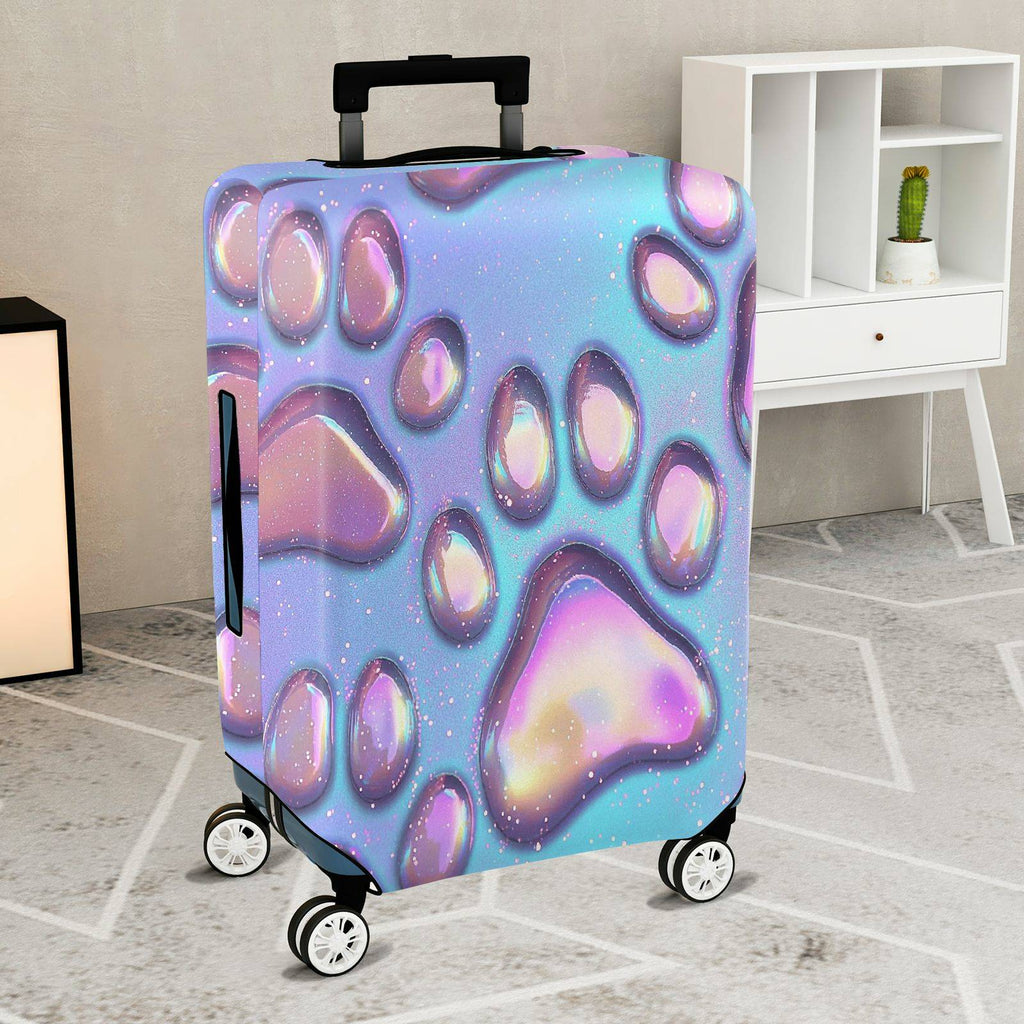 1-Piece Iridescent Galaxy Paw Print Cosmic Holographic  Suitcase Luggage Cover, Stretch Protective Sleeve