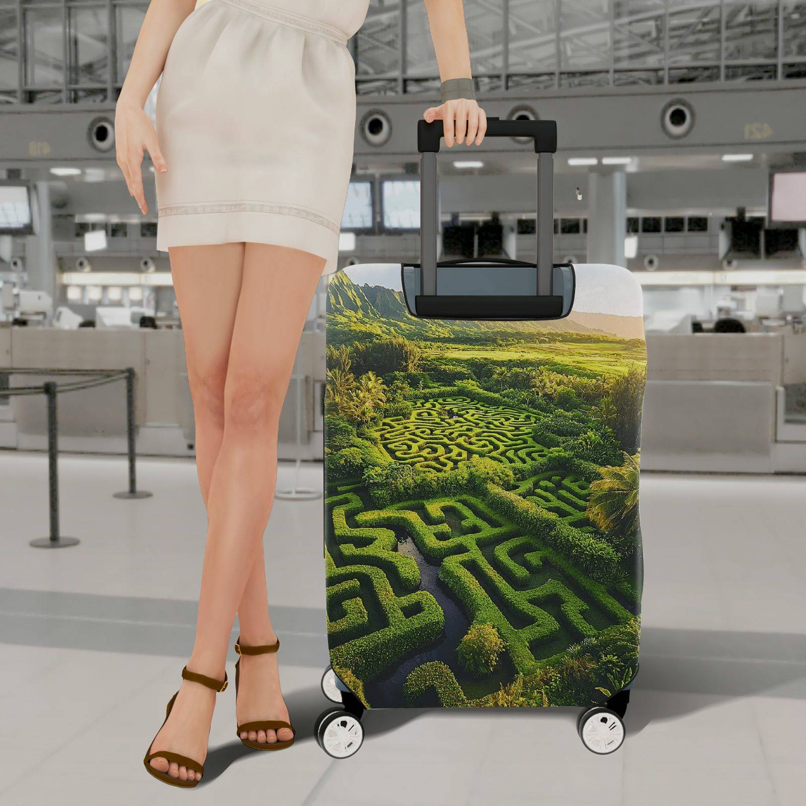 1-Piece Green Maze Landscape Nature Scenic Art  Suitcase Luggage Cover, Stretch Protective Sleeve