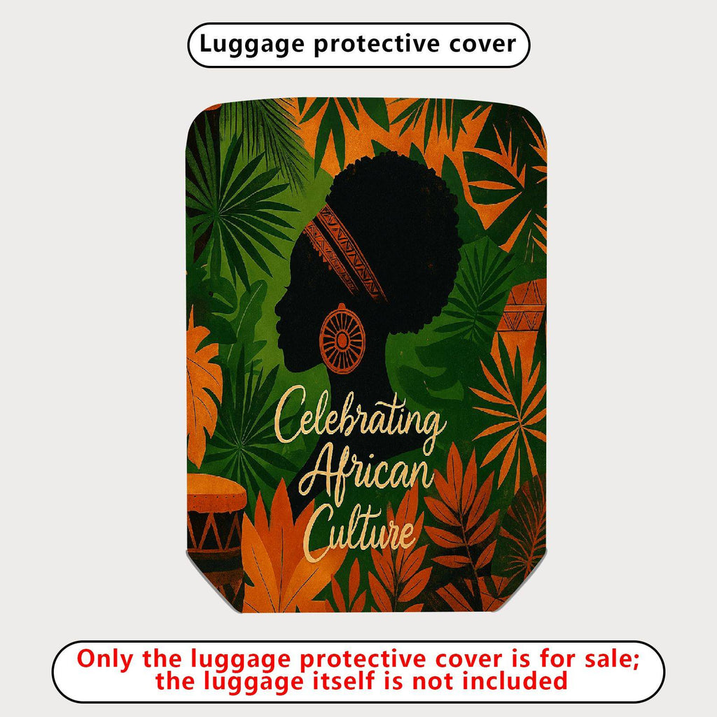 1-Piece African Culture Green Orange Black Silhouette Leaves  Suitcase Luggage Cover, Stretch Protective Sleeve