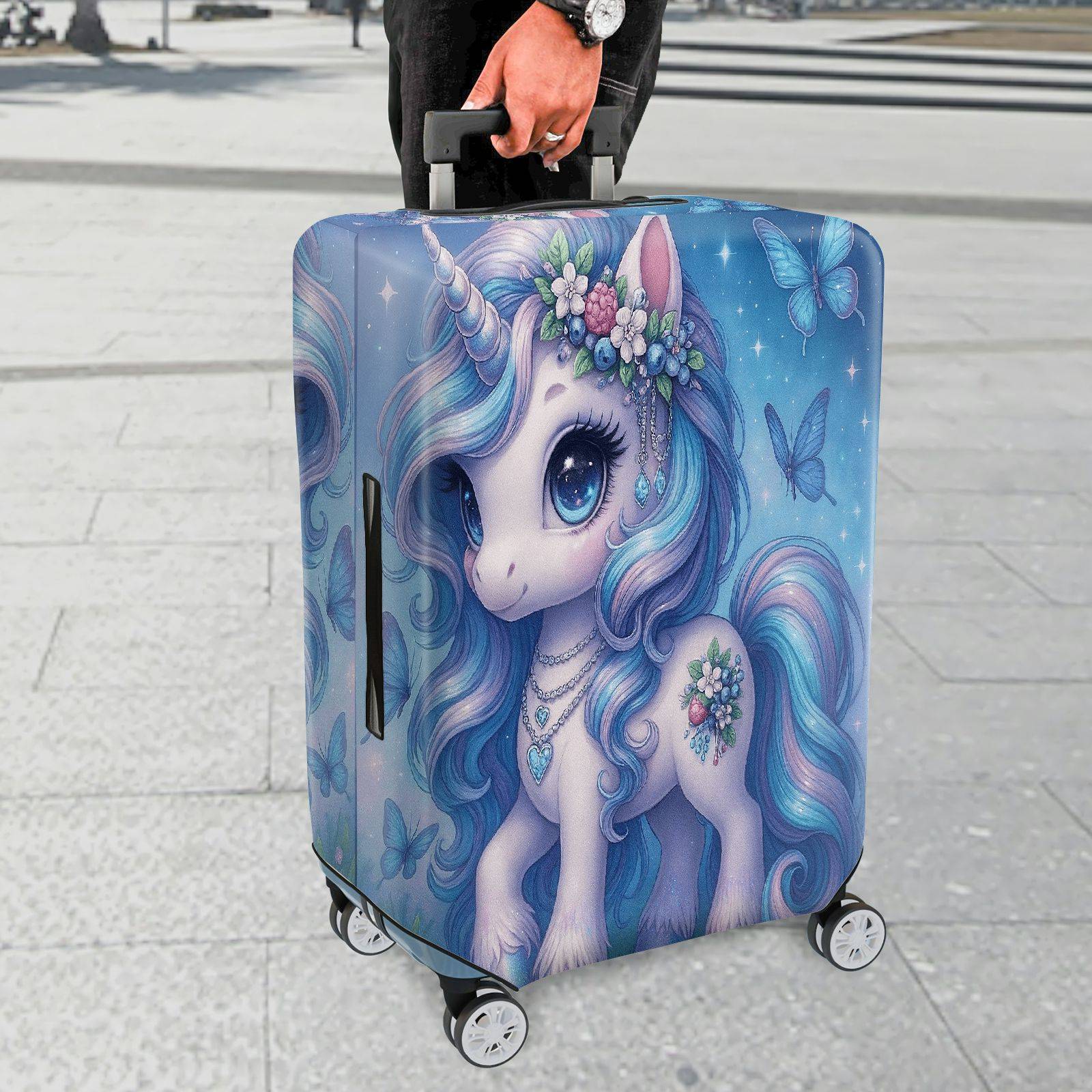 1-Piece Unicorn Painted Floral Butterfly  Suitcase Luggage Cover, Stretch Protective Sleeve