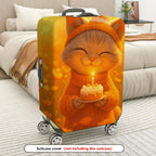 1-Piece Cute Cat Candle Orange Warm Cozy  Suitcase Luggage Cover, Stretch Protective Sleeve