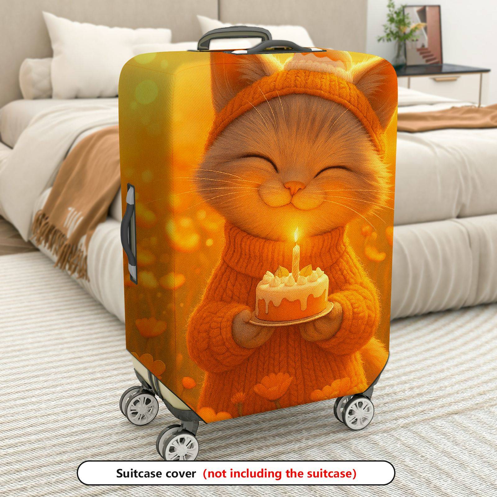 1-Piece Cute Cat Candle Orange Warm Cozy  Suitcase Luggage Cover, Stretch Protective Sleeve