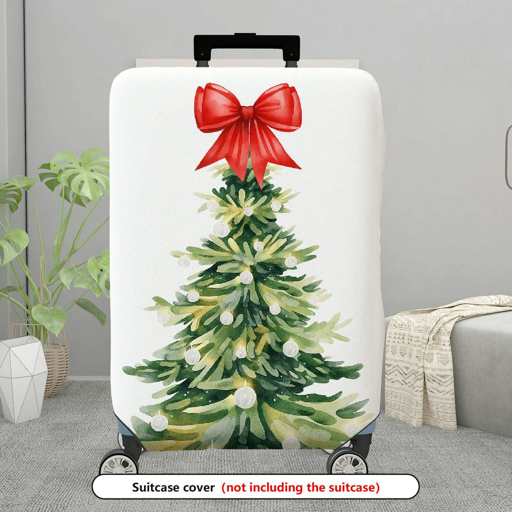 1-Piece Christmas Tree Red Ribbon Festive Holiday Luggage  Suitcase Luggage Cover, Stretch Protective Sleeve